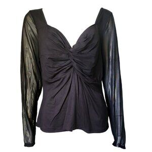 Emery Rose Top Womens Plus Size 3XL Solid Black Pullover Mesh Long Sleeve NWT